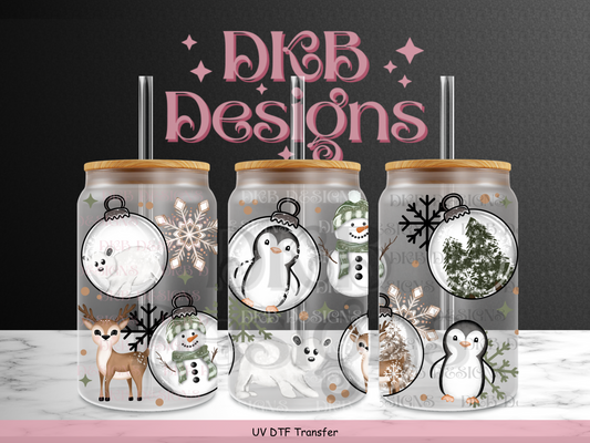 Winter ornaments 16oz glass can UV DTF