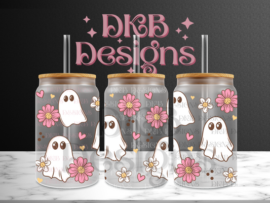 Spring ghostie 16oz glass can UV DTF