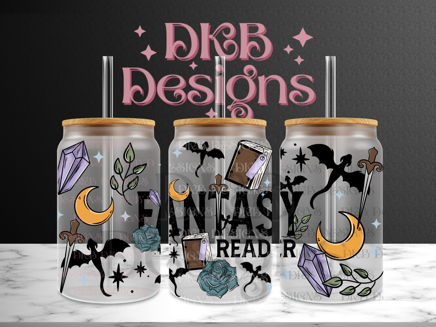 Fantasy reader 16oz glass can UV DTF