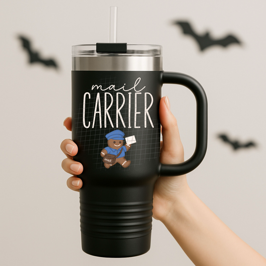 Blue mail carrier gingerbread UV DTF