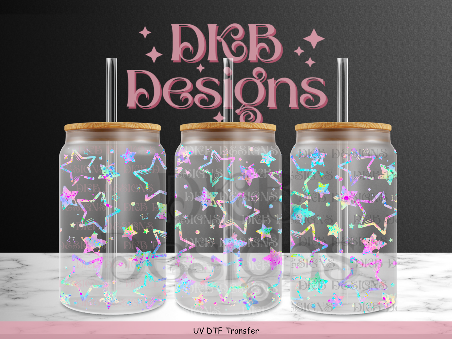 Rainbow stars 16oz glass can UV DTF