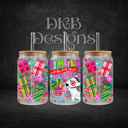Jingle all the way 16oz glass can UV DTF