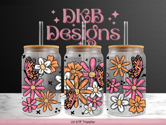 Spring florals 16oz glass can UV DTF