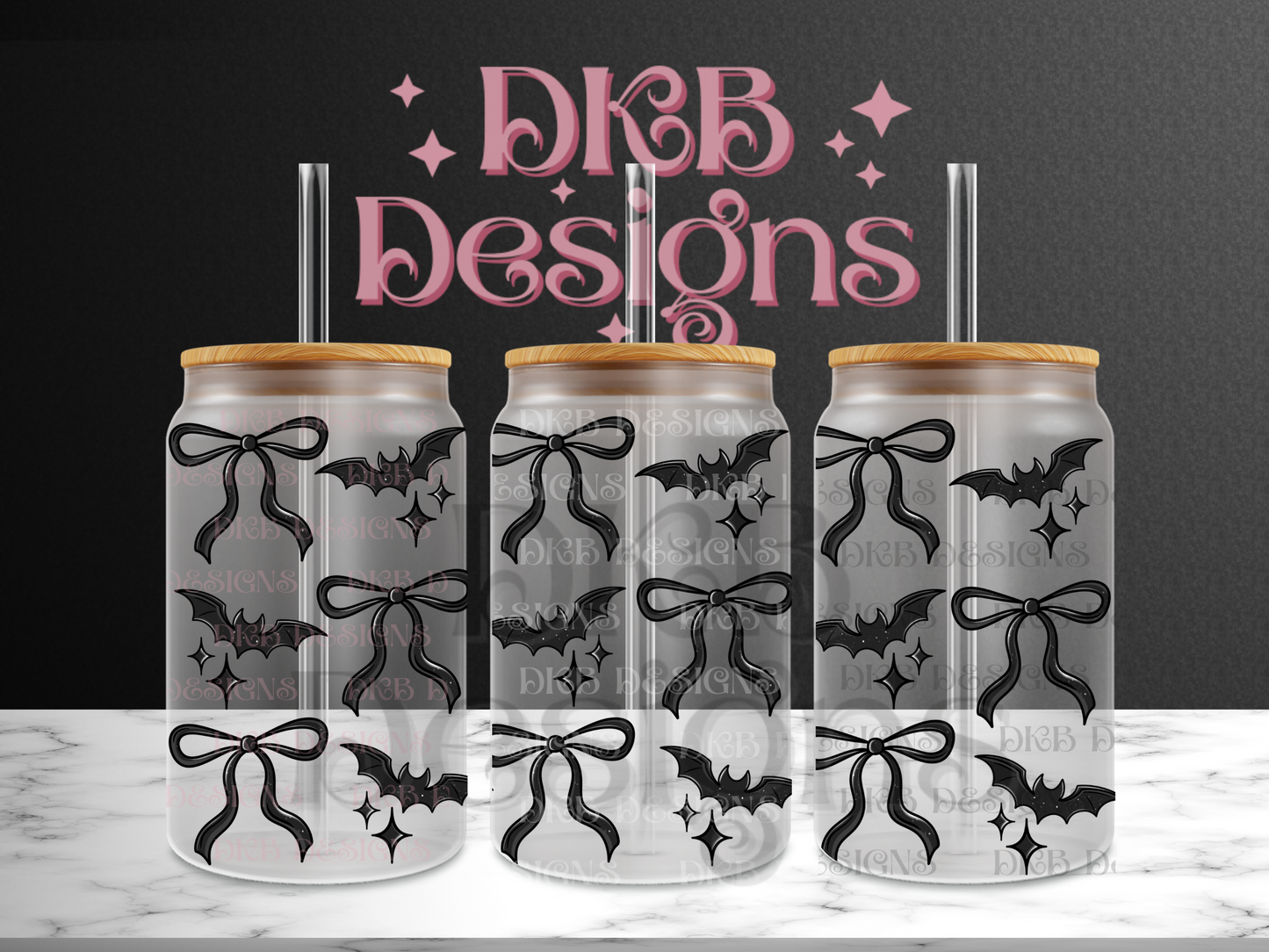 Bats and bows 16oz glass can UV DTF