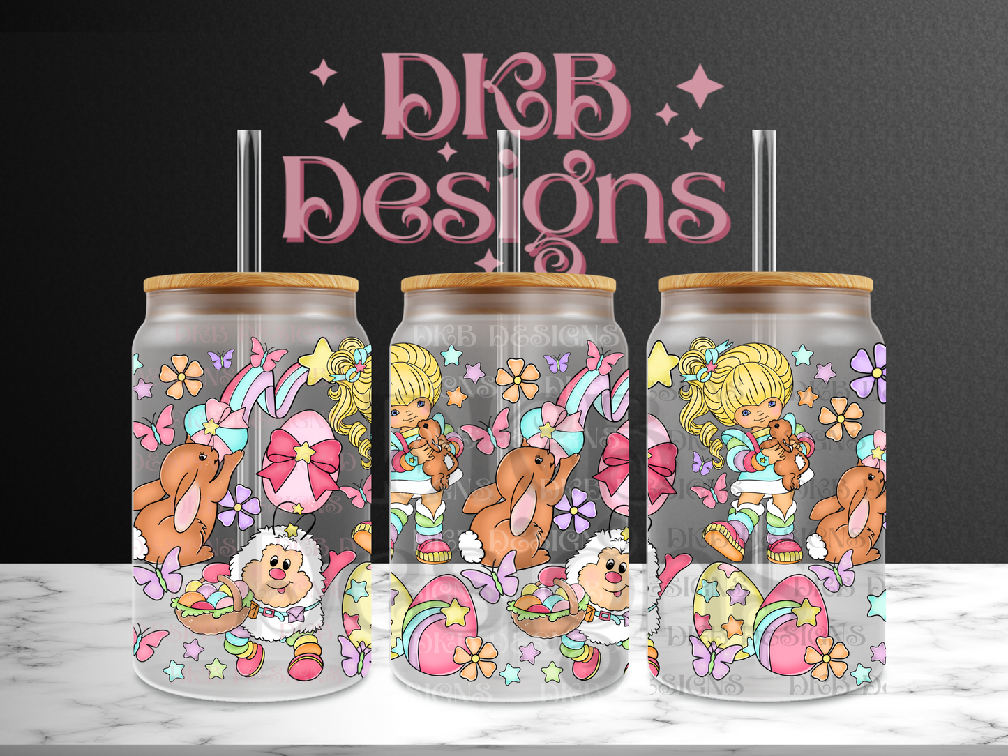 RB Easter 16oz glass can UV DTF