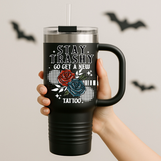 Stay trashy white UV DTF