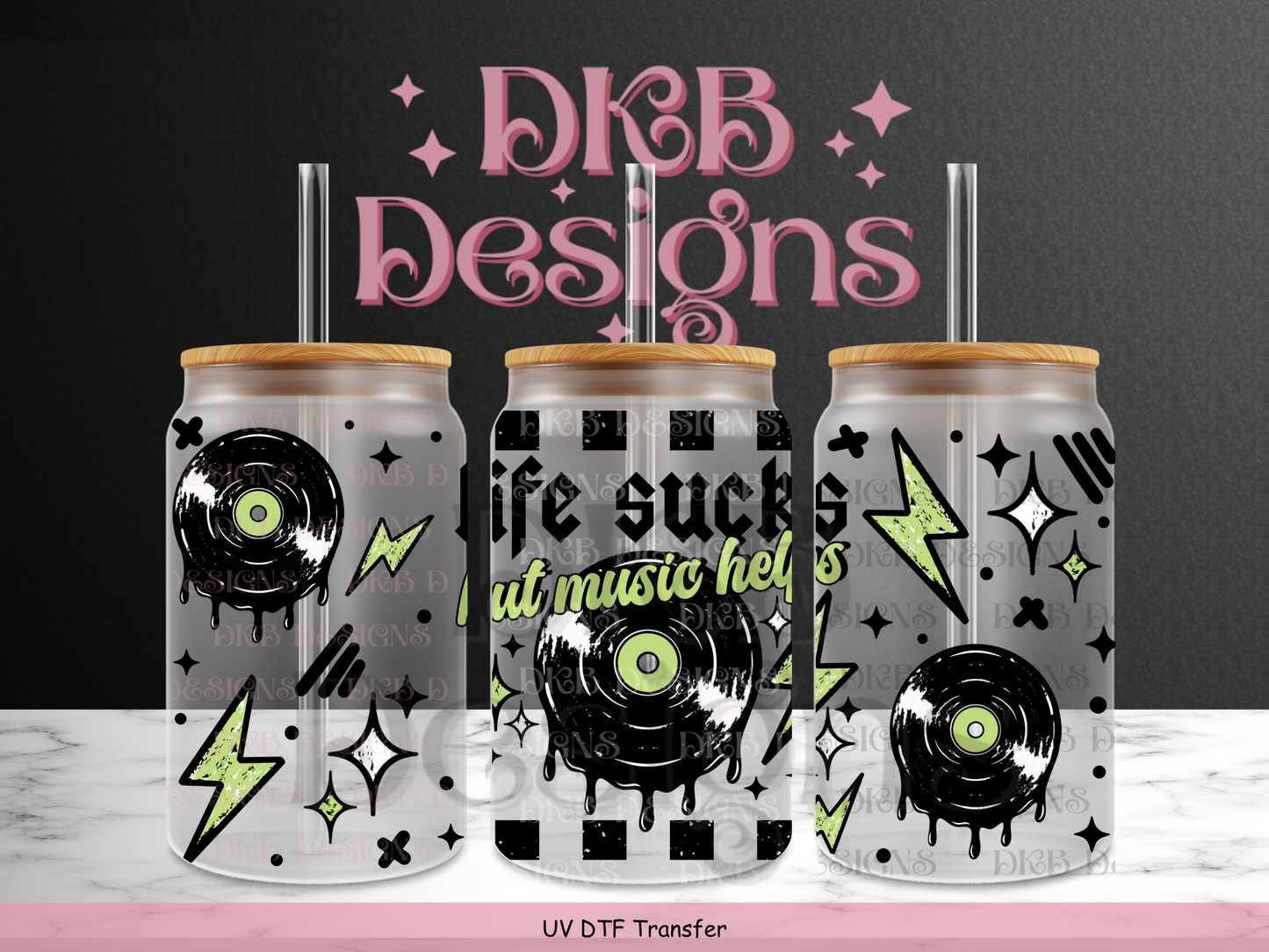 Music helps 16oz glass can UV DTF