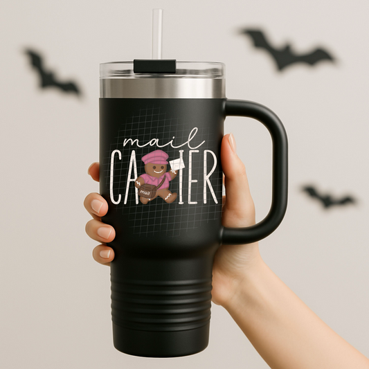 Pink mail carrier gingerbread UV DTF