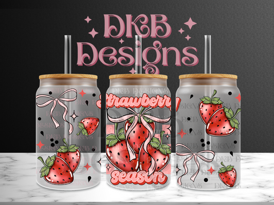 Strawberry season 16oz glass can UV DTF