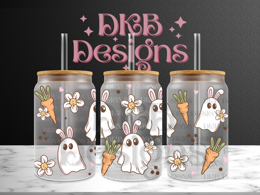 Ghostie bunny 16oz glass can UV DTF