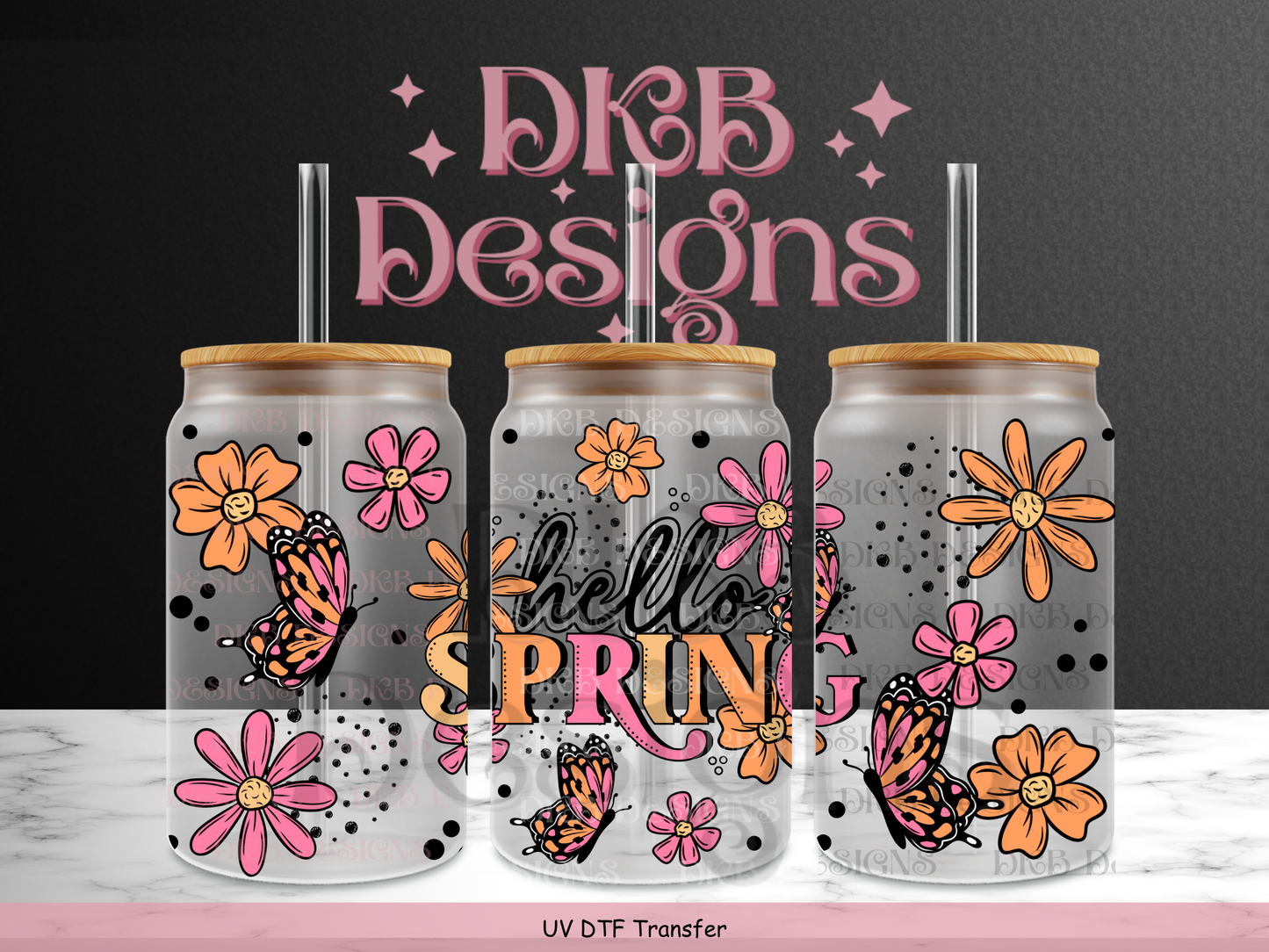 Hello spring 16oz glass can UV DTF