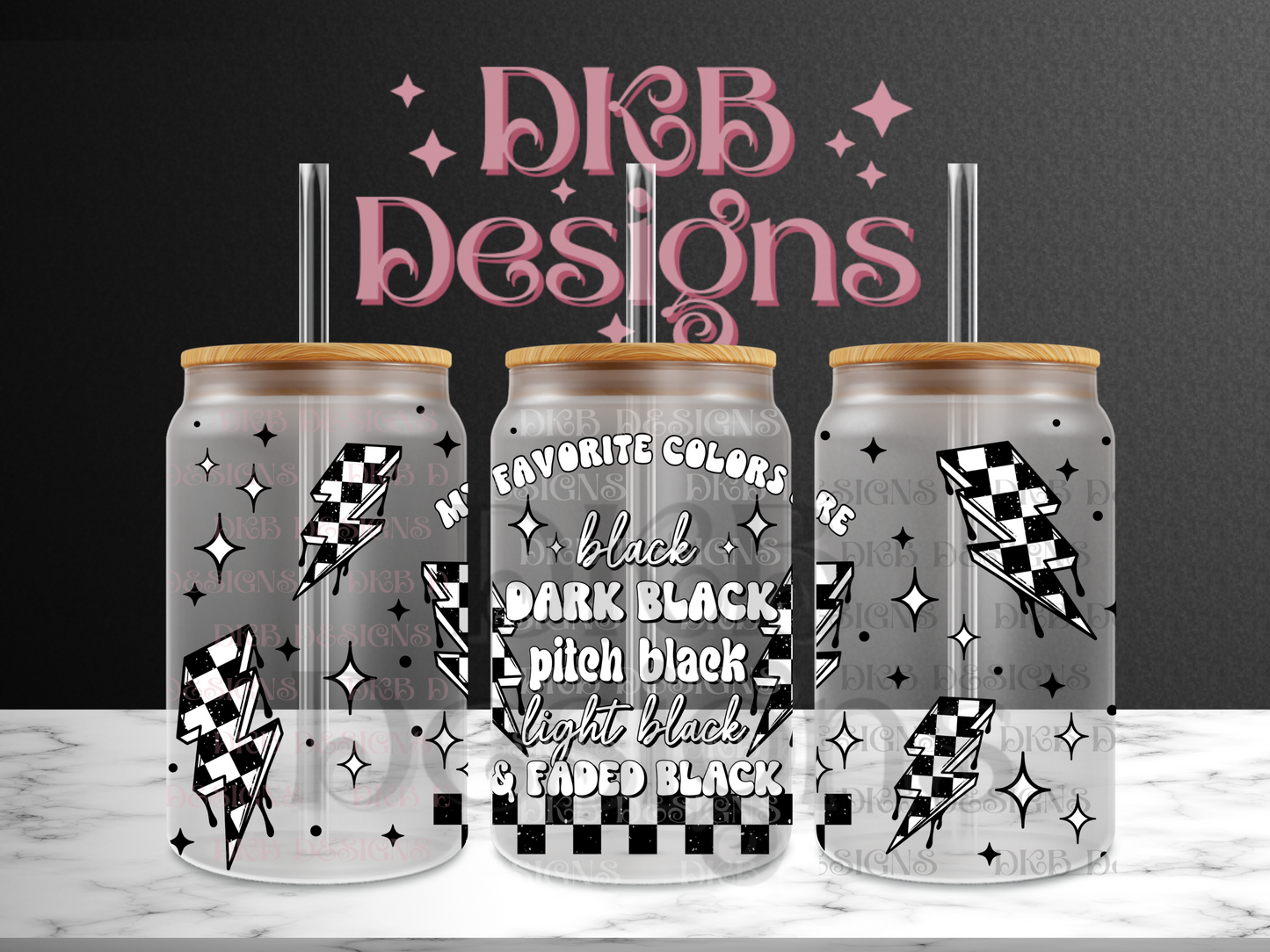 Favorite colors black outlines 16oz glass can UV DTF