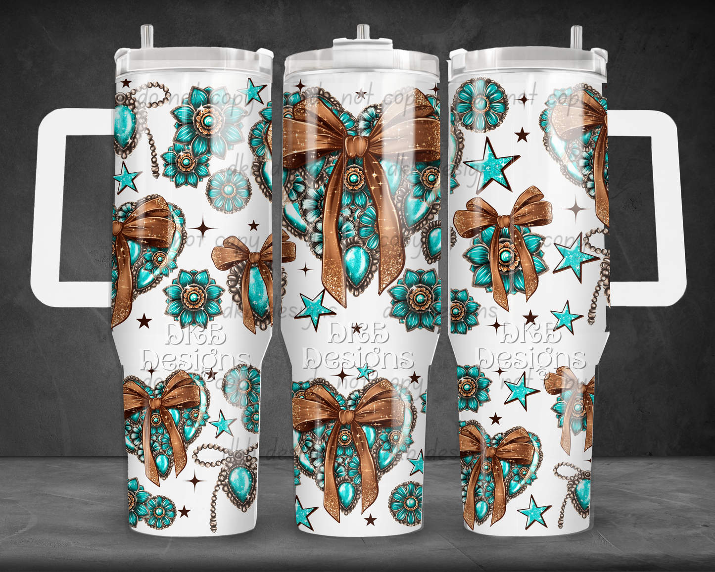 Turquoise hearts 40oz Tumbler UV DTF