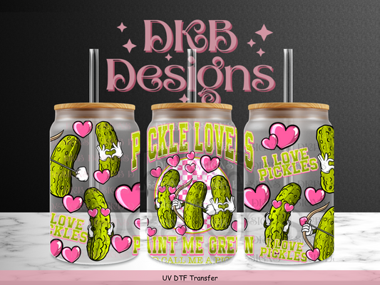 Pickle lover 16oz glass can UV DTF