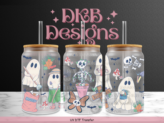 Ghost gardening 16oz glass can UV DTF