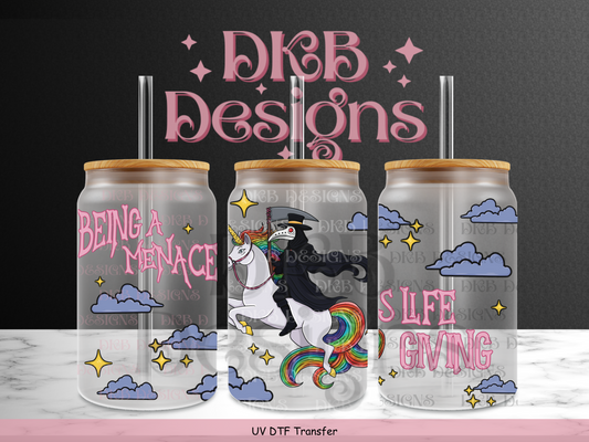 Being a menace 16oz glass can UV DTF