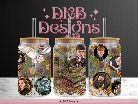 Wizard books 16oz glass can UV DTF