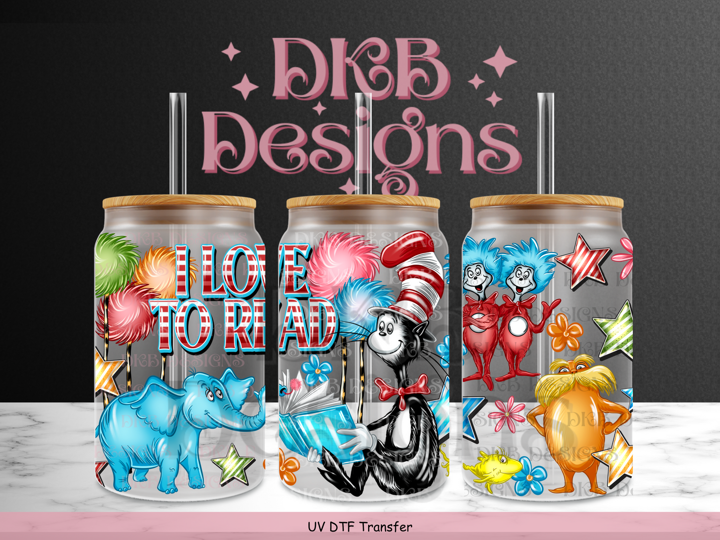 I love to read 16oz glass can UV DTF