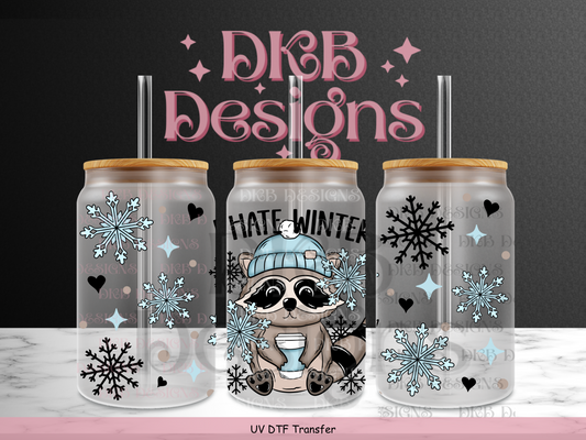 I hate winter 16oz glass can UV DTF