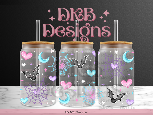 Bat Web 16oz glass can UV DTF