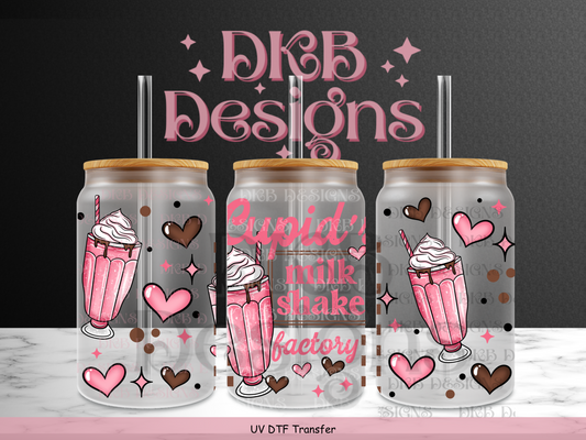 Cupid’s milkshake factory 16oz glass can UV DTF