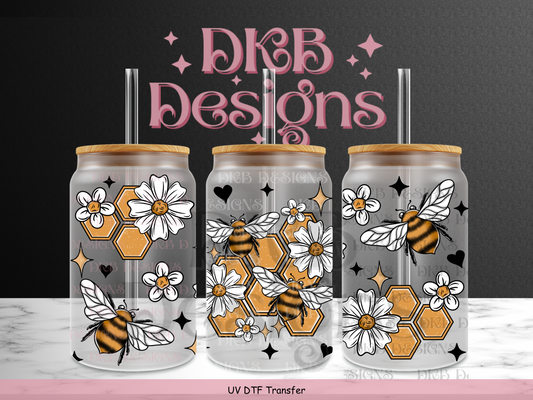 Honeycomb Bees 16oz glass can UV DTF