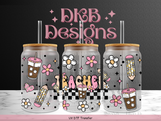 Teacher 16oz glass can UV DTF