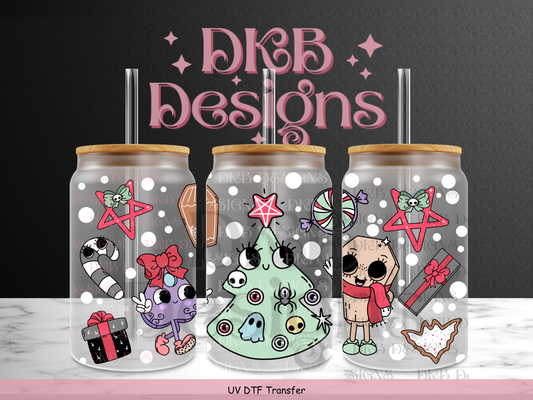 Christmas Spirit 16oz glass can UV DTF