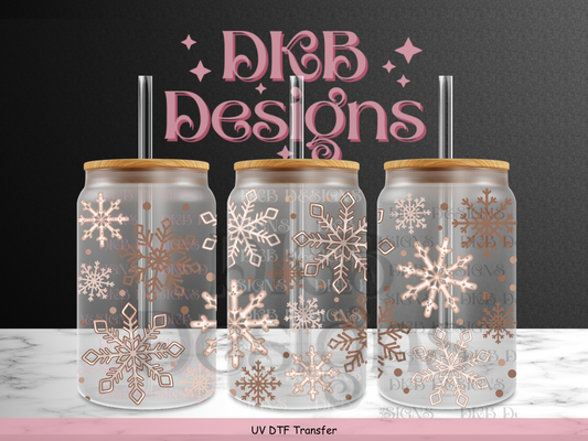 Tan snowflakes 16oz glass can UV DTF