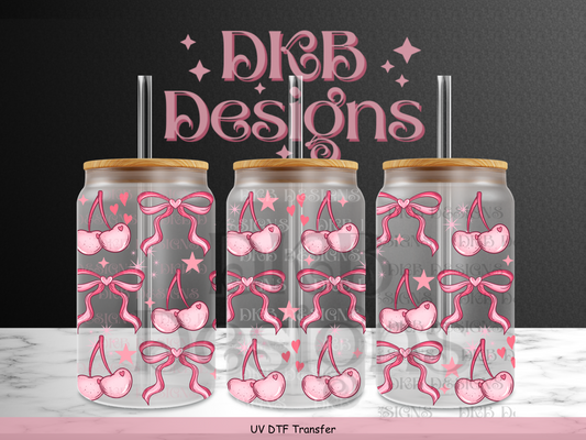 Cherry bow 16oz glass can UV DTF