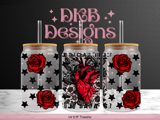 Chaos heart 16oz glass can UV DTF