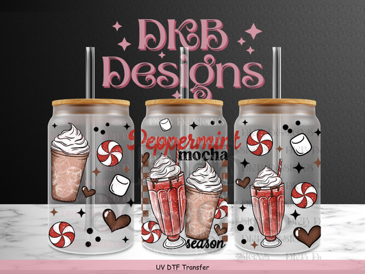 Peppermint mocha season 16oz glass can UV DTF