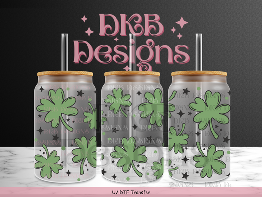 Clovers 16oz glass can UV DTF