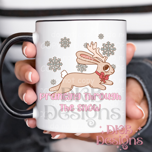 Prancing through the snow mug