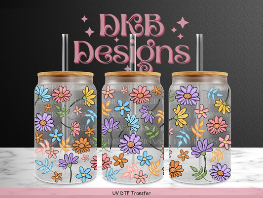 Florals 16oz glass can UV DTF