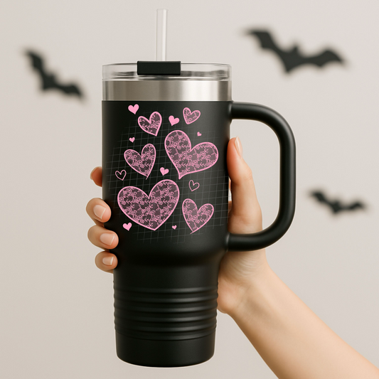 Pink lace hearts UV DTF