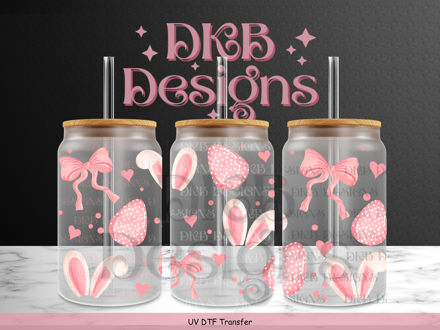 Pink easter 16oz glass can UV DTF