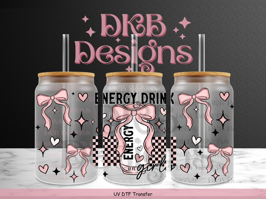 Energy drink girly 16oz glass can UV DTF