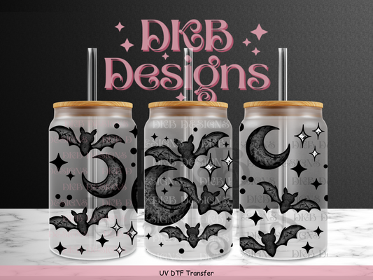 Bats & moons 16oz glass can UV DTF