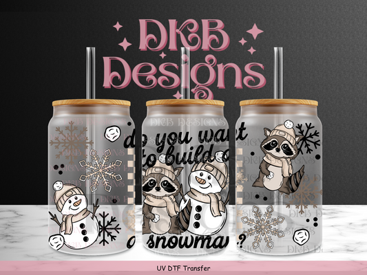 Build a snowman 16oz glass can UV DTF