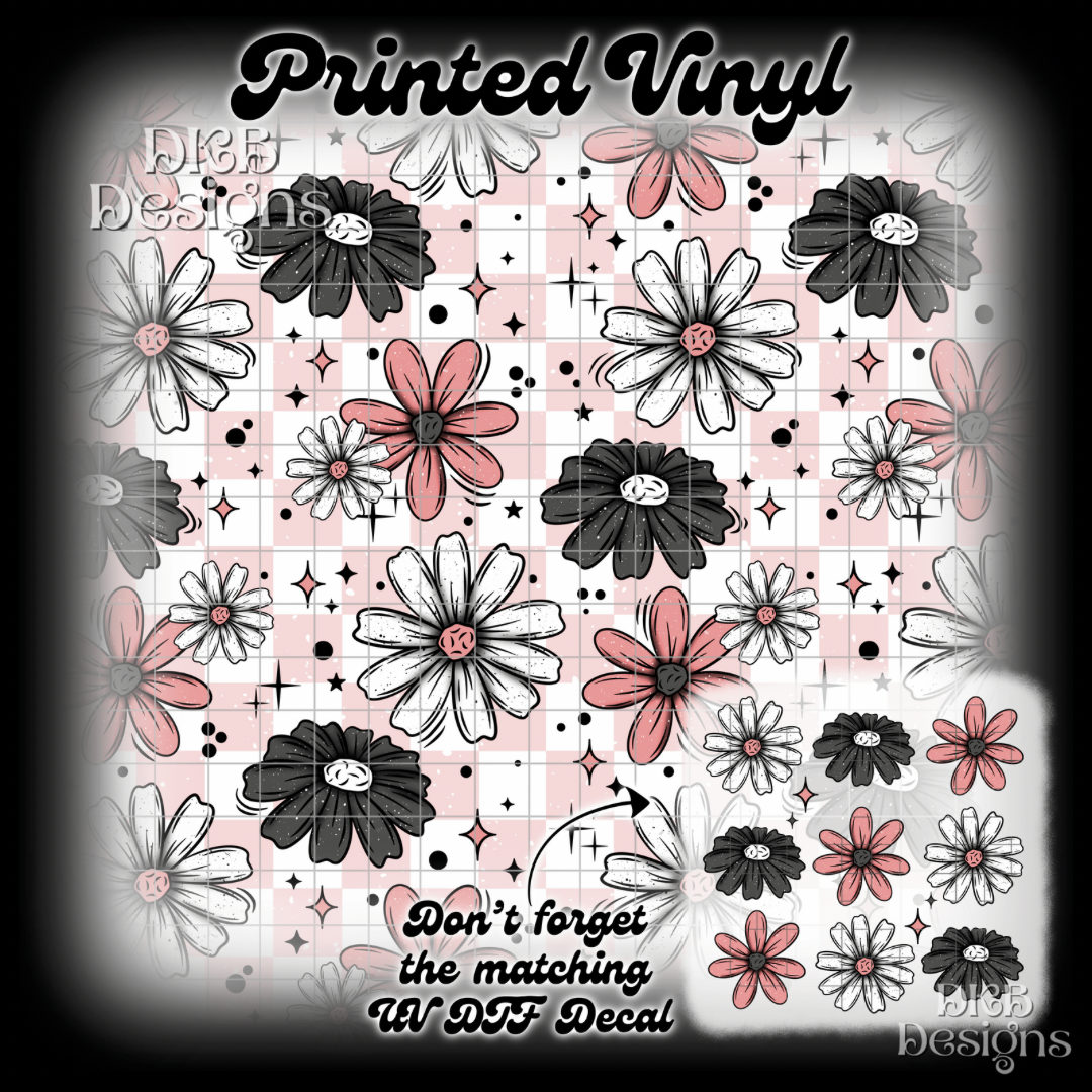 Pink gray floral Printed Vinyl