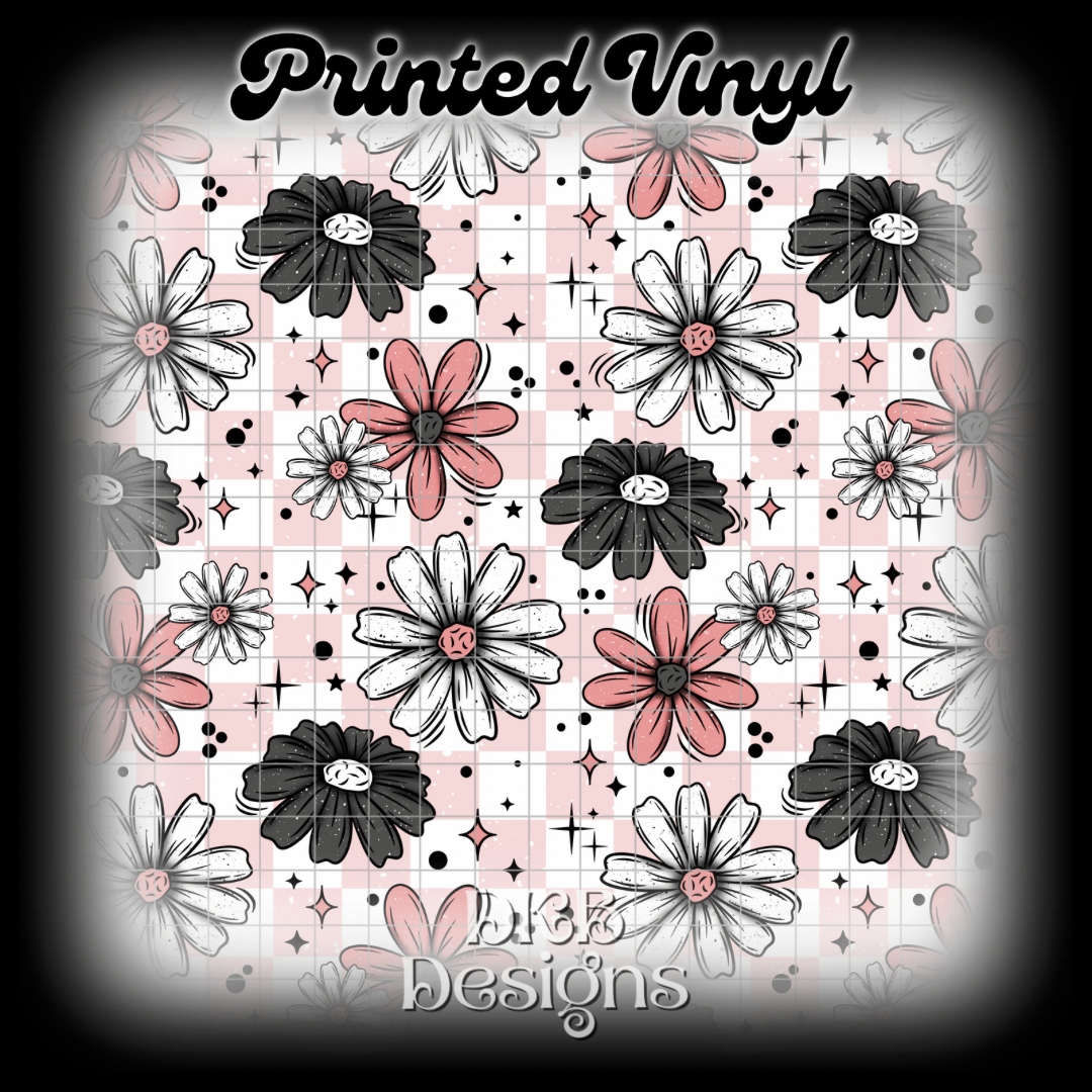 Pink gray floral Printed Vinyl