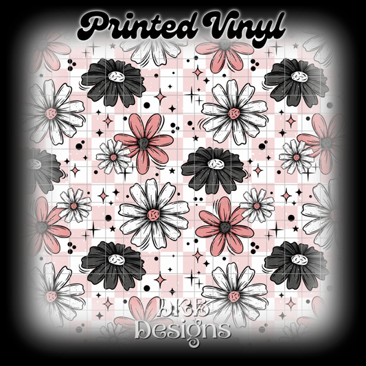 Pink gray floral Printed Vinyl