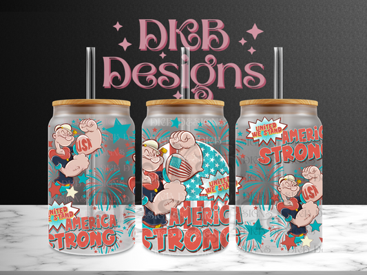 America strong 16oz glass can UV DTF