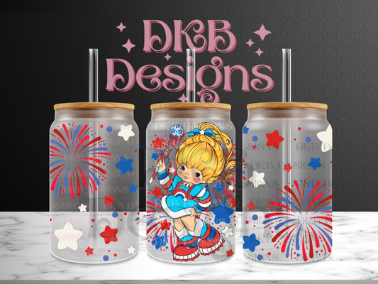 American girl 16oz glass can UV DTF