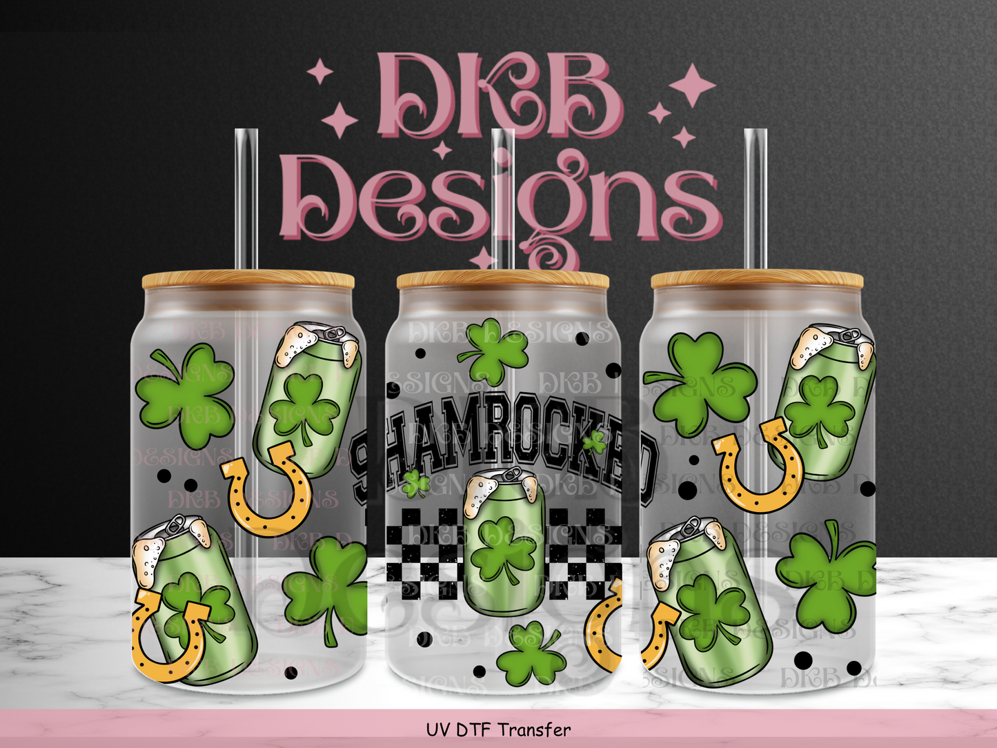 Shamrocked 16oz glass can UV DTF