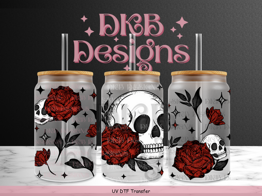 Rose skellie 16oz glass can UV DTF