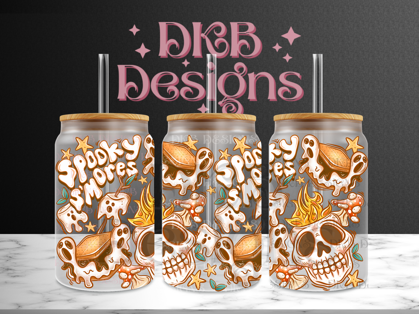 Spooky smores 16oz glass can UV DTF