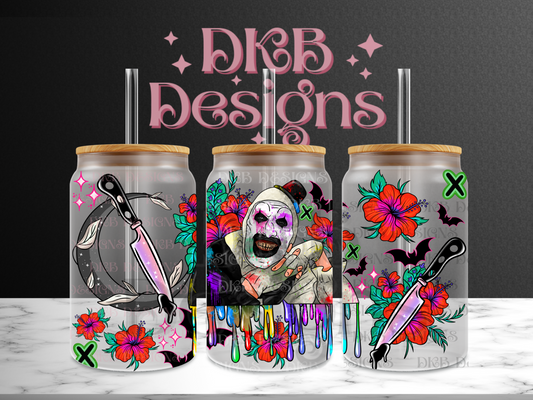 Floral horror 16oz glass can UV DTF
