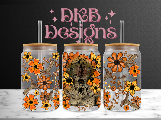 Floral horror 16oz glass can UV DTF